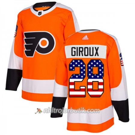 Män Ishockey Philadelphia Flyers Tröja Claude Giroux 28 Adidas 2017-2018 Orange USA Flag Fashion Authentic